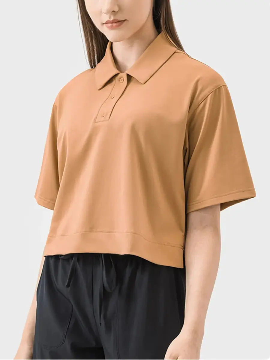 Millennia Half Button Short Sleeve Active T-Shirt for Women - Love Salve